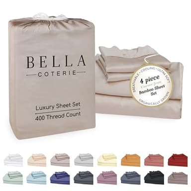 Bella Coterie Luxury Bamboo Viscose 34” Split Top King Size Sheet Set | 1 Fitted Sheet for Sleep Number & Adjustable Beds | 100% Organically Grown | Cooling & Soft | 18” Deep Pocket [Dune]