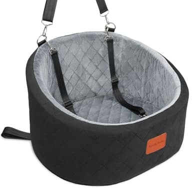 Lealchum Dog Car Seat for Small Dogs Up to 30 Lbs,Ultra Soft Fabric Fill in Comfy Memory Foam,Happy Pet Ride,2 Safety Dog Leashes,Fully Detachable and Washable,Anti Slip Base(Black/Grey)