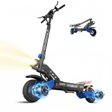 YING LU 5000W Dual Motor Off-Road Electric Scooter for Adults, 50MPH All-Terrain Electric Scooter, Foldable Design with Adjustable Handlebars, 60V 25AH Long-Range (Blue 5000w 60v)