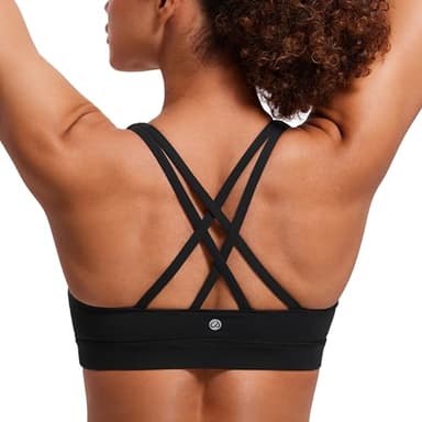 CRZ YOGA Women's Strappy Sports Bras Fitness Workout Padded Yoga Top Criss Cross Back Cami Black X-Small