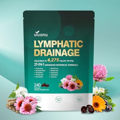 Lymphatic Drainage Supplement, 240 Softgels, 4275mg Lymph System Support Supplement for Women & Men, 21-in-1 Herbal Blend with Echinacea, Dandelion, Burdock, Bromelain, Calendula, Turmeric & More