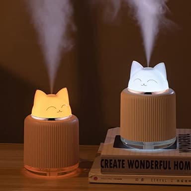 Mini Humidifier-Cute Cat Mist Humidifier for Kids Bedroom, Small Ultrasonic humidifier for Home Car Office with USB 2 LED Colors, Waterless Auto Shutoff, Quiet 300ml (Pink)