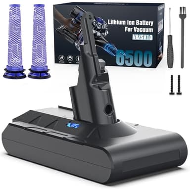 Battery Replacement for Dyson V8, 21.6V 8000mAh Li-ion Battery Compatible with SV10 V8 Animal V8Absolute V8Motorhead V8Carbon Fiber V8Fluffy Series Cordless Vacuum, 2 Filters and 1 Post-Filter