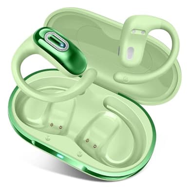 Open Ear Headphones, Bluetooth 5.4 Earbuds, 50H, Air Conduction Ear Buds, HD Stereo Bass Over Ear Earphones with Earhooks, Ultra-Comfort Secure Fit, IPX7 Waterproof Headset for Working Sports, Green