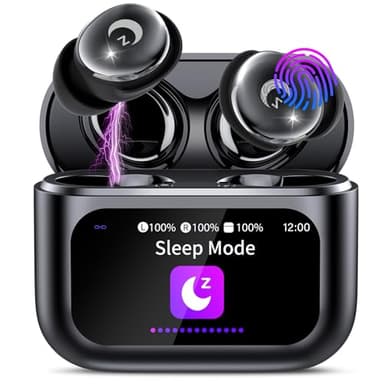 VEKJ Sleep Earbuds Bluetooth 5.4 in Ear Smart Touch Screen Ear Buds, 48H Playtime Mini Sleep Headphones Small Design for Side Sleepers, Crystal-Clear Calls, 5 EQ Modes, IPX7 Waterproof Earphones Black