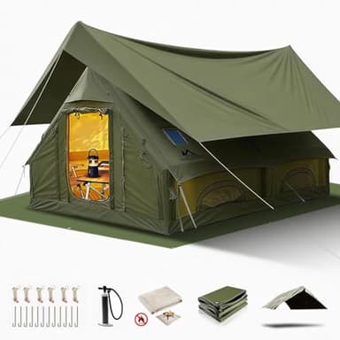 13' x 10' Large Inflatable Tent for Camping 8-10 Person, 4 Season Blow Up Tents with Waterproof Canopy & Moisture-Proof pad, Glamping Inflatable Hot Tent with Stove Jack and AC Vent for Outdoors