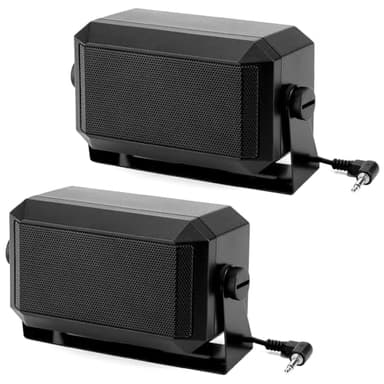 QWORK 5W External Communications Speaker - 2 Pack 8 Ohms with 3.5mm Plug for Ham Radio, CB, and Scanners, HF Transceivers- Black