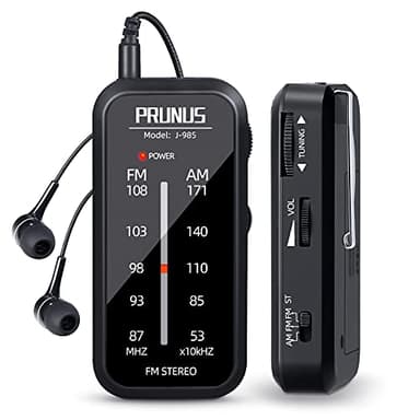 Pocket Radio Mini AM FM Stereo Radio Portable Battery Operated Radio, Includes Headphones, with Back Clip and Signal Indicator, Operated by AAA Batteries for Emergency,Walking,Running,J-985 by PRUNUS