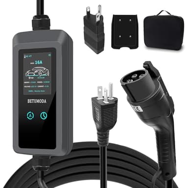 BETUMODA Level 1&2 EV Charger 2026 Upgraded, 110V–240V, 8-16Amp Adjustable Current & Timer, NEMA 5-15 & 6-20 Plug, 25Ft EV Charging Cable, SAE J1772 Compatible for All PHEV/EV(Tesla Requires Adapter)