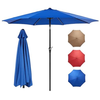 OLIXIS 9ft Patio Umbrella with Tilt and Crank Button & 8 Sturdy Ribs Waterproof, Patio Table Umbrella Perfect for Poolside, Terrace, Beach and Outdoor Restaurant, Blue