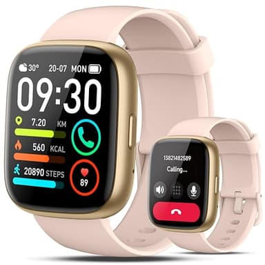 Smart Watch with Alexa Built-in, 1.83" HD Touchscreen Fitness Tracker with Bluetooth Calling, Fitness Watch with Heart Rate/Sleep Monitor/120+ Sports, IP68 Waterproof Smartwatch for Android iOS, Pink