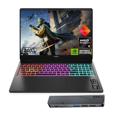 HP Omen MAX RTX 5070 Ti Gaming Laptop, 16" WQXGA 240Hz, AMD Ryzen AI 9 HX 375, 32GB DDR5 RAM, 1TB SSD, RGB Backlit KB, Low Blue Light, Bundle with Thunderobot 7 in-1 USB-C Hub, Win 11 Home