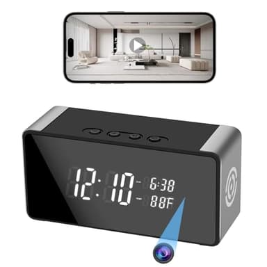 Tccbac WiFi Hidden Camera Clock - Nanny Cam with 150° Wide-Angle Lens, Night Vision & Motion Detection, Wireless Indoor Hidden Camera for Home Security Monitoring
