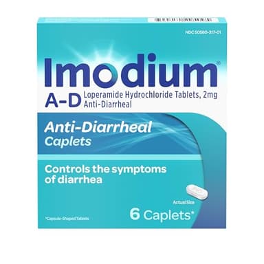 Imodium A-D Diarrhea Relief Caplets with Loperamide HCl, Anti-Diarrheal Medicine to Help Control Symptoms of Diarrhea Due to Acute & Traveler's Diarrhea, 6 ct