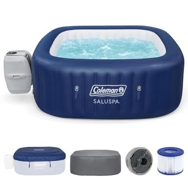 Coleman SaluSpa Atlantis AirJet Inflatable Hot Tub, 4 to 6 Person Square Portable Outdoor Spa with 140 Air Jets, App Control and EnergySense Insulated Cover, 71" x 28"
