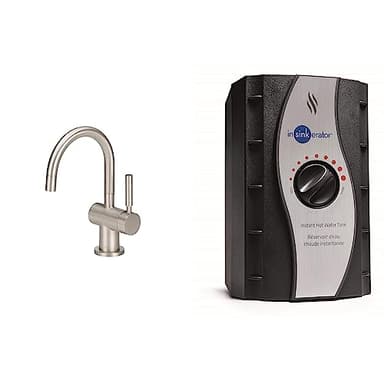 InSinkErator F-HC3300SN Modern Instant Hot & Cold Water Dispenser - Faucet Only, Satin Nickel & Instant Hot Water Tank - 2/3 Gallon Stainless Steel Tank, HWT-00, Black