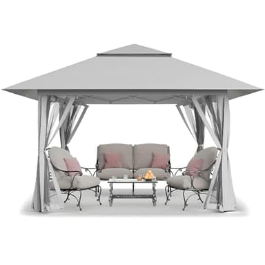 CROWN SHADES 13x13 Pop Up Gazebo, Canopy Tent, Gazebos on Clearance - Outdoor Gazebo for Backyard & Patio Furniture - Carpa Pop Up Tent with Wheeled STO-N-Go Cover Bag (Grey)