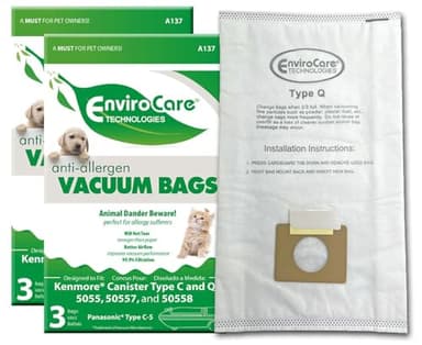 Envirocare Replacement Allergen Vacuum Bags for Kenmore Canister Type C and Q 50555, 50558, 50557 and Panasonic Type C-5 6 pack