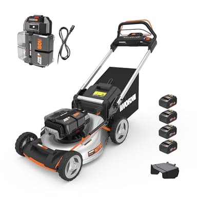 Worx Nitro 80V 21" Cordless Lawn Mower, 3 in 1 Electric Mower with Brushless Motor, Self-Propelled Lawn Mower for 1 Acre, 4 × 5.0 Ah Batteries & Charger Included, WG761