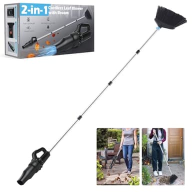 ANLIZY Outdoor Broom with Leaf Blower, Small Cordless Leaf Blower Long Handle Broom, Lightweight Handheld Blower Rechargeable Air Duster Broom Blower,Lawn Yard Patio Garden Balcony RV Charger Included