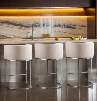 RIVOVA Contemporary Cream Linen Bar Stools Set of 3, 29" Upholstered Fabric Counter Height Barstools Kitchen Counter Island Stools with Screwed Together Chrome Finish Base
