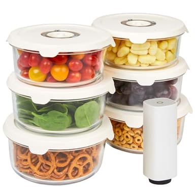 HOLDN’ STORAGE Vacuum Food Storage Containers, Set of 6 Glass Containers & Electronic Pump - Keep Food Fresh Longer, BPA-Free Glass, Leak-Proof, Ideal for Meal Prep, Marinating