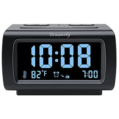 DreamSky Alarm Clock Radios for Bedrooms with Battery Backup, Large Big Numbers with Dimmer Wheel, USB Port, Bedside Digital FM Radio with Sleep Timer, Temperature, Adjustable Volume, Snooze