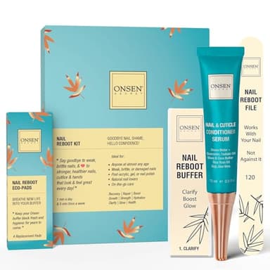 Onsen Secret Nail Care Kit - w/Cuticle Care Serum, Japanese Nail Buffer and Shine Kit - Strengthening & Shining - Spa-Quality Manicure - Organic Ingredients - Long-Lasting Shine - Easy & Safe - 1pk