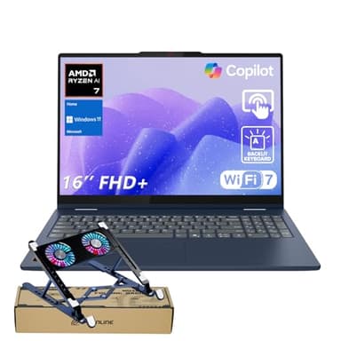 Lenovo IdeaPad 5 16" FHD+ 2-in-1 Touchscreen Laptop, AMD Ryzen AI 7 350, 16GB RAM, 512GB SSD, Wi-Fi 7, W11H, Lightweight Silent Convertible PC with Copilot AI, Blue, Bundle with PCO Laptop Cooler