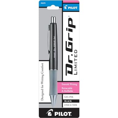 PILOT Dr. Grip Limited Refillable & Retractable Gel Pen, Fine Point, Black, Single Pen - Ideal for School, Journaling & Office Writing