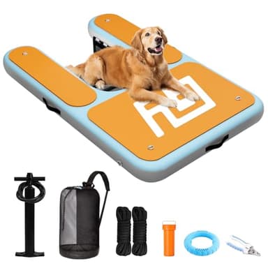 Dog Pool Ramp | 60×40" Pet Water Ramp | Dog Boat Ladder for Large Dogs Up to 230lbs | 95% Large Area EVA Covered | Claw-Friendly & Stable | Inflatable Pup Plank for Lakes, Pools, Boats