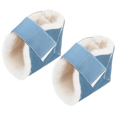 Jeere 2 Pcs Heel Protectors for Pressure Sores Sheepskin Heel Pads Soft Foot Cushions Pad Protectors Adjustable Foot Pillows with Securing Strap for Bed Sore Ankle Ulcers(Light Blue)