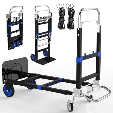 3 in 1 Collapsible Hand Truck Dolly Cart with Wheels Collapsible/Folding handtruck Dolly with IM & Straps/Portable/Adjustable Size/for Boxes/Cartons/Warehouse/Shopping/500 Lbs Load