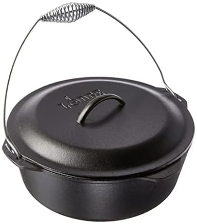 Lodge 9 Quart Pre-Seasoned Cast Iron Dutch Oven with Lid - Wire Bail Handle for Easy Transfer from Cooking Surface to Table - Use in the Oven, on the Stove, on the Grill or over the Campfire - Black