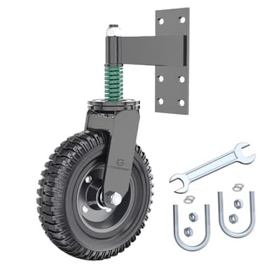 Gate Wheel, 8 Inch Wheel Diameter, 15.4 Inch Height, Suit for Metal Tube & Wooden Gate, 700lbs Capacity, Spring-Loaded Heavy Duty Rubber Caster, Black