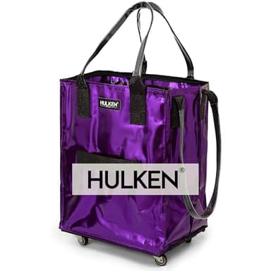 HULKEN - (Medium, Ultraviolet) Reusable Grocery Bag On Wheels, Shopping Trolley, Rolling Tote, Zipper Closure, Lightweight, Carries Up to 66 lb, Folds Flat, Unbreakable Handles
