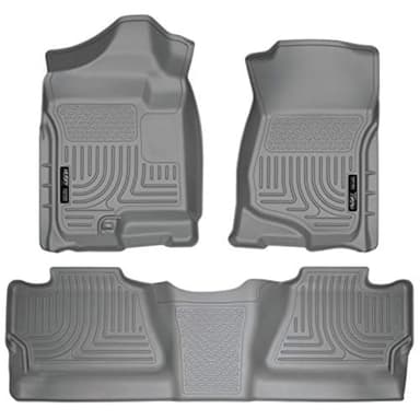 Husky Liners Weatherbeater Floor Mats | Fits 2007-2013 Chevrolet Silverado 1500, GMC Sierra 1500; 2007-2014 Silverado/Sierra 2500/3500 Crew Cab (Footwell Coverage) | Front & 2nd Row, 3-pc Grey - 98202