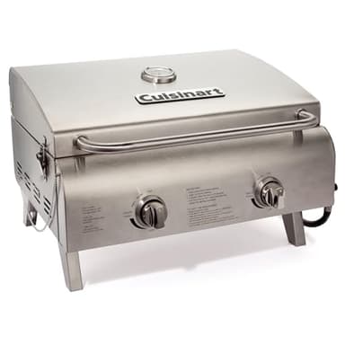 Cuisinart Chef's Style Tabletop Portable Propane Grill, 20,000 BTU Stainless Steel 2-Burner Outdoor Gas Grill for Camping, Tailgates, BBQ, Hassle-Free Setup, Twist-Start Ignition, CGG-306
