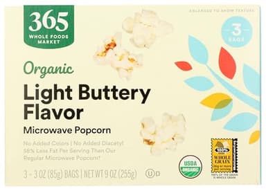 365 by Whole Foods Market, Organic Light Butter Microwave Popcorn, 9 Ounce