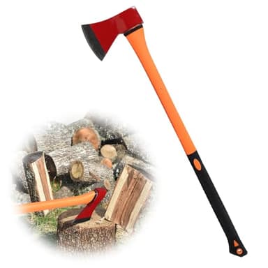 Chopping Axe: 33.5” Hatchet Axe with Shock Absorbing Fiberglass Handle 4.5lbs Felling Axes for Splitting Log Cutting Firewood GardeningTool