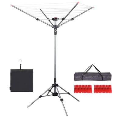 STO STO Portable Umbrella Clothesline, 82 Feet Rotary Drying Rack with Adjustable Height, Freestanding Laundry Line for Backyard, Patio, Balcony & Camping, Easy Setup with Carry Bag, No Tools Required