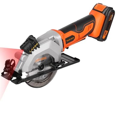 Yunirvana Mini Circular Saw, 20V 3400RPM Professional Cordless Circular Saw, Adjustable Angle and Depth,Max Cutting Depth 1-2/3"(90°), 1-1/8"(45°), Laser Guide, Rip Guide