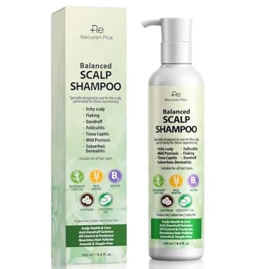 Recuren Plus Shampoo for Folliculitis and Psoriasis: Seborrheic Dermatitis Treatment, Antifungal Dandruff & Itchy Scalp Relief with Salicylic Acid, Piroctone Olamine, Rosemary & Coconut Oil 8.8 fl.oz