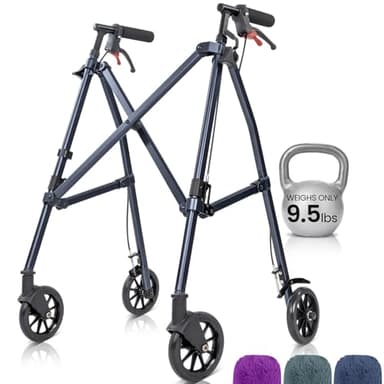 Vive Mobility Lightweight Walker for Seniors - Narrow, Folding Walker w/Wheels for Small & Tight Spaces - Light Weight for Balance, Compact Doorways, Foldable - Portable & Collapsible for Travel