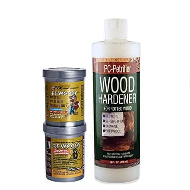 PC-Products PC-Woody Wood Repair Epoxy Paste, Two-Part 12 oz, and PC-Petrifier Wood Hardener 16 oz, Kit
