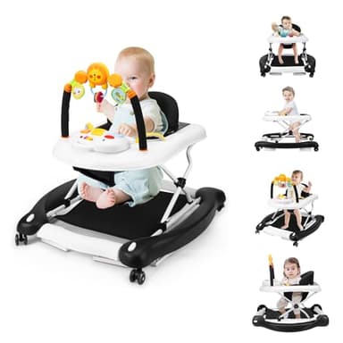 Boyro Baby Baby Walker, 5-in-1 Baby Walkers for Boys and Girls 6-12 Months with Bouncer, Removable Footrest, Feeding Tray & Music, Foldable & Adjustable Activity Walker for 6-18 Months Toddler Infant