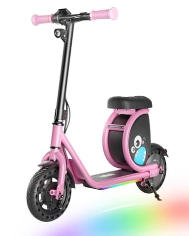 Hiboy JoyHaul Electric Scooter for Kids, Ages 4-10 – LED Neon Lights, 100W Brushless Motor, 56.16Wh Battery, Under-Seat Storage & Safety Brake, Pink