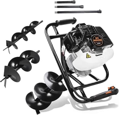 DC HOUSE Post Hole Digger, 52cc 1800W Gas Powered Earth Auger Earth Digger, Auger Post Hole Digger with Two Drill Bit 6" & 10" and Extension Rods, for Fence, Farmland and Garden, EPA Certified