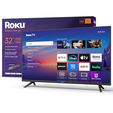 Roku Smart TV 2025 – 32-Inch Select Series, 1080p Full HD TV – Roku TV with Voice Remote – Flat Screen LED Television with Wi-Fi for Streaming Live Local News, Sports, Family Entertainment