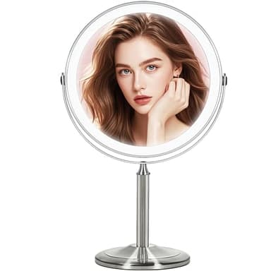 VESAUR 15X Magnifying Mirror with Light, 9.5 Large 5000mAh Rechargeable Double Sided HD Lighted Makeup Mirror with 3 Touch Dimmable Light, 360° Swivel Detachable for Travel Vanity Mirror Nickel, Gifts
